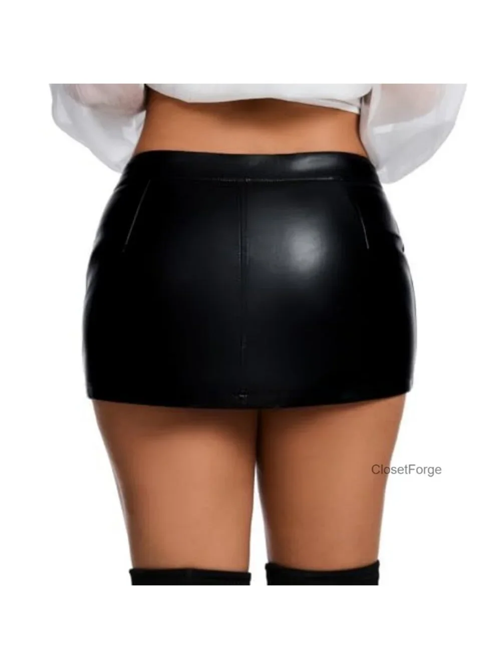 Faux Leather High Waist Skort with Shorts Hidden Inside, Stretchy PU Leather
